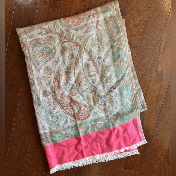 Silky Paisley Wrap Multicolor Scarf pink green - Picture 1 of 4